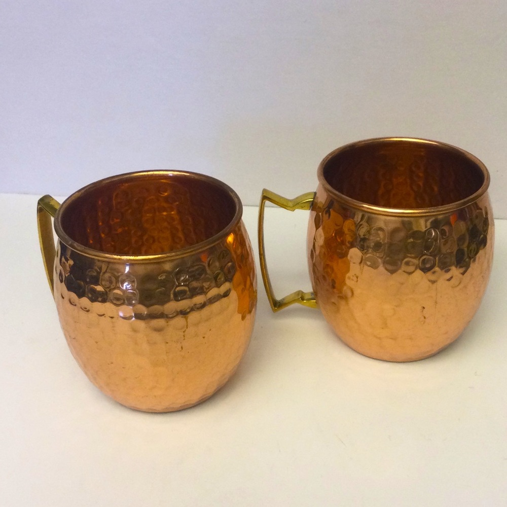 PAIR OF HAMMERED POLISHED COPPER MOSCOW MULE MUGS EUC - Picture 3 of 5